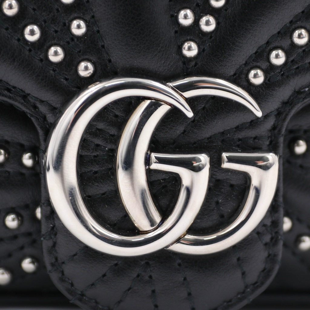 Gucci GG Marmont Chain Shoulder Bag Black with Studs 476433
