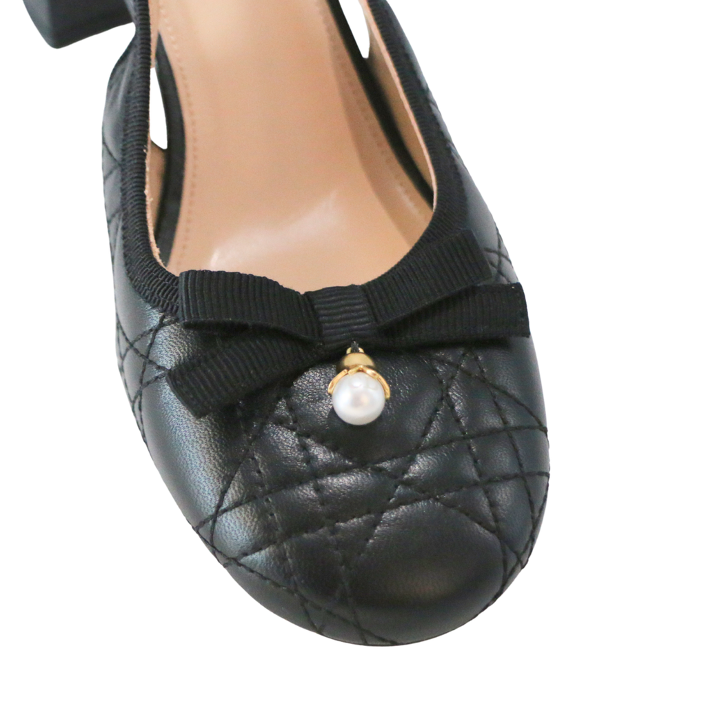 Christian Dior Ballet Slingback Pumps Lambskin Leather Black Size 38 1/2