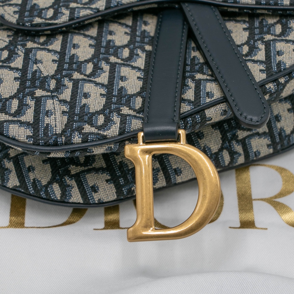 Christian Dior Mini Saddle Bag in Blue Dior Oblique Jacquard canvas