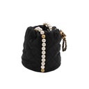 Chanel Calfskin Quilted Pearl Mini About Pearls Drawstring Bucket Bag Black