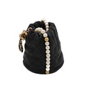 Chanel Calfskin Quilted Pearl Mini About Pearls Drawstring Bucket Bag Black