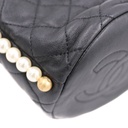Chanel Calfskin Quilted Pearl Mini About Pearls Drawstring Bucket Bag Black