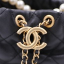 Chanel Calfskin Quilted Pearl Mini About Pearls Drawstring Bucket Bag Black