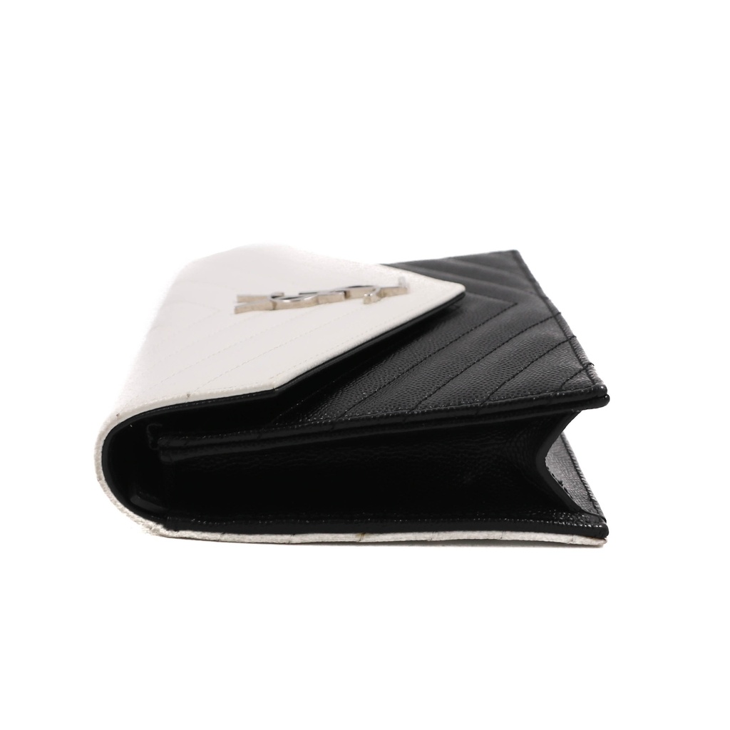 Yves Saint Laurent Black/White Chevron Leather Envelope Wallet on Chain