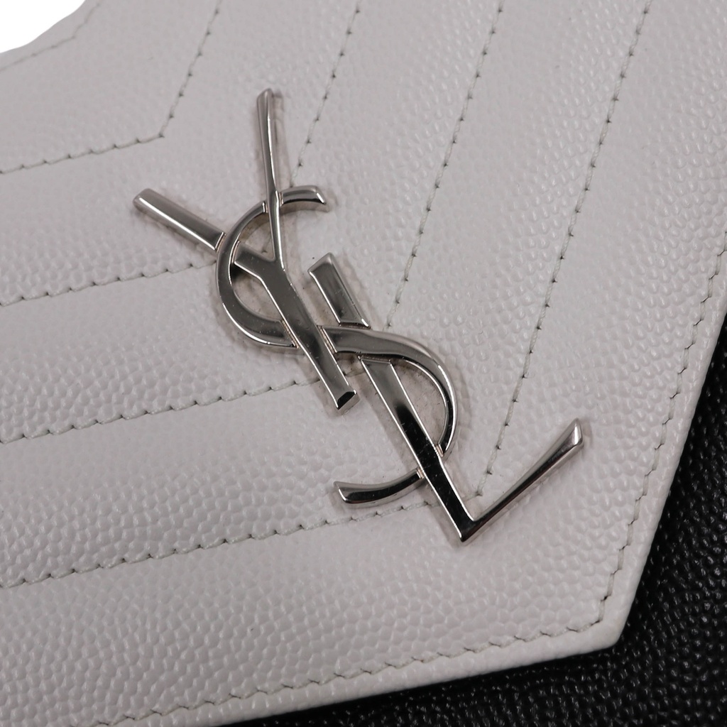 Yves Saint Laurent Black/White Chevron Leather Envelope Wallet on Chain