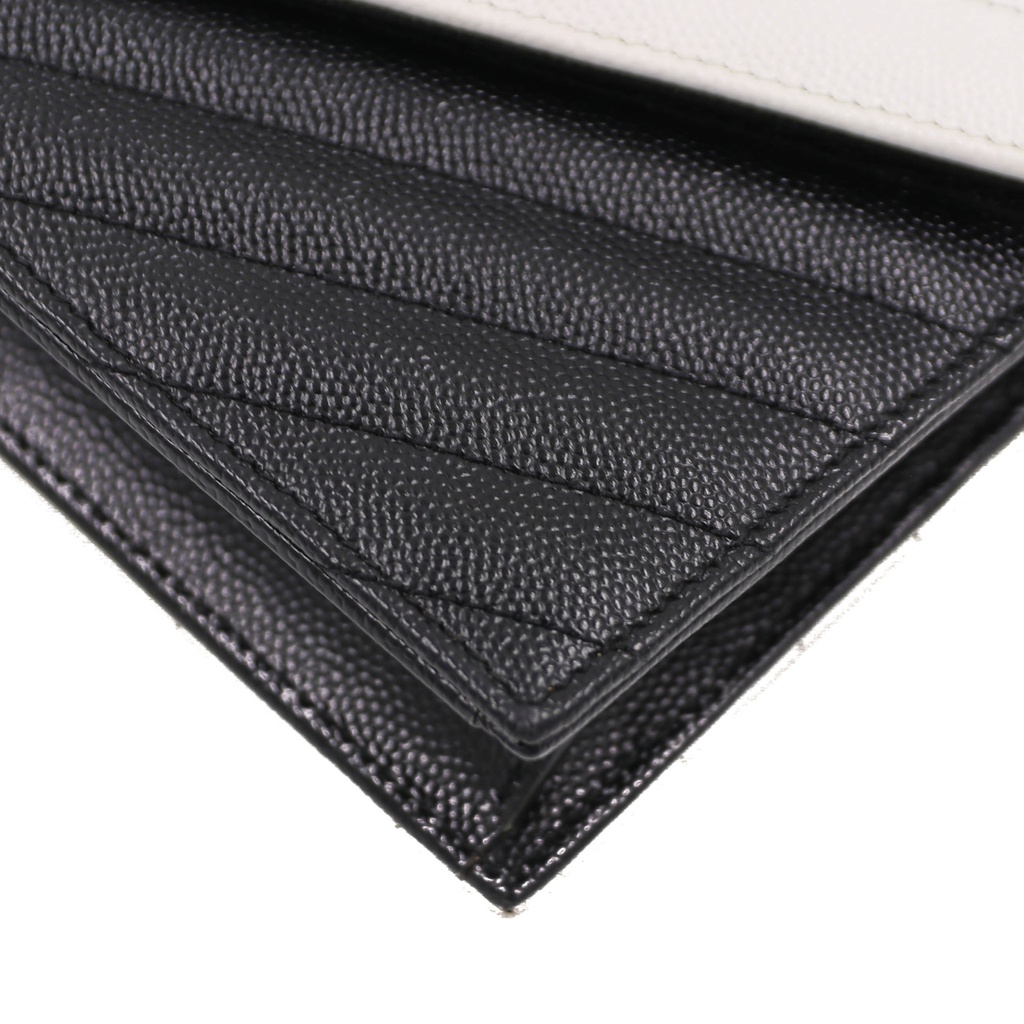 Yves Saint Laurent Black/White Chevron Leather Envelope Wallet on Chain
