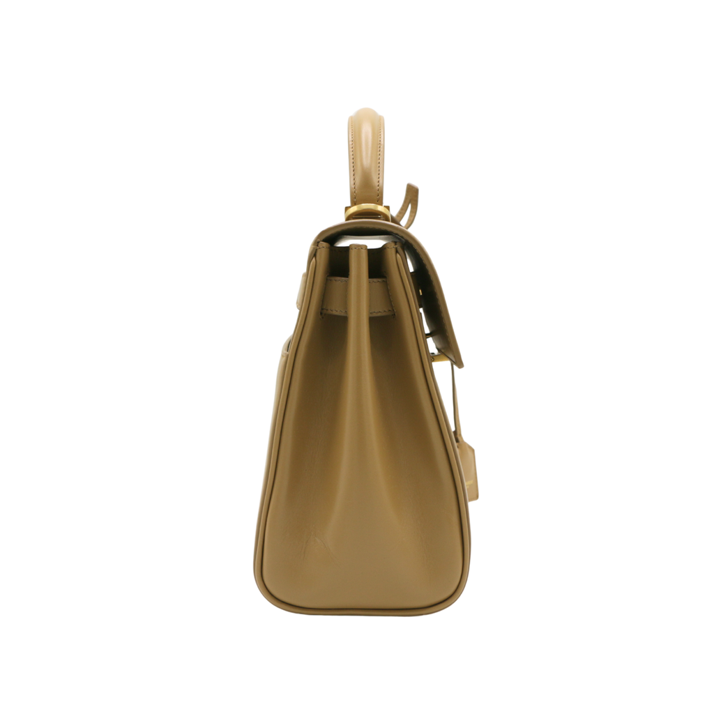 Yves Saint Laurent Saint Laurent Le Fermoir Small Calf Bag Leather Shoulder Bag in Beige