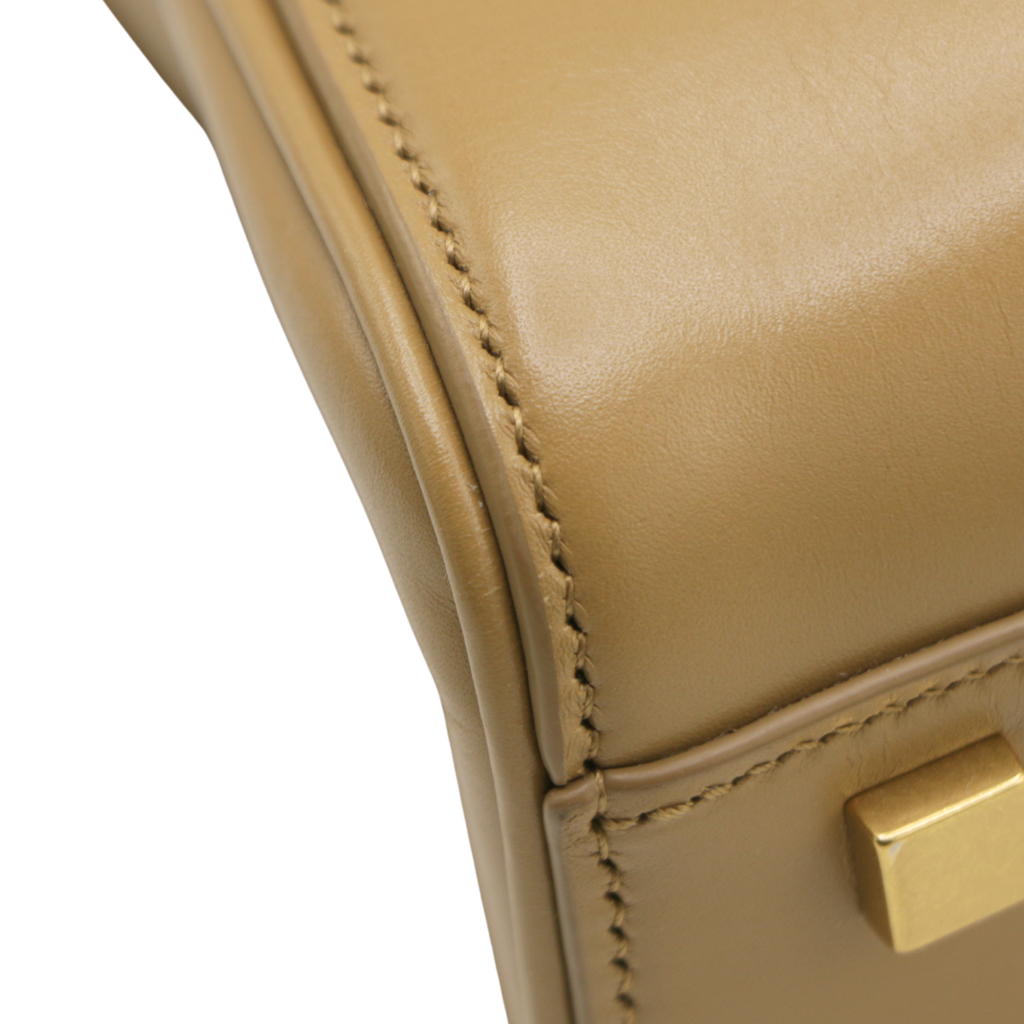 Yves Saint Laurent Saint Laurent Le Fermoir Small Calf Bag Leather Shoulder Bag in Beige