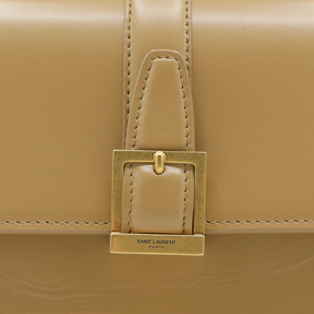 Yves Saint Laurent Saint Laurent Le Fermoir Small Calf Bag Leather Shoulder Bag in Beige
