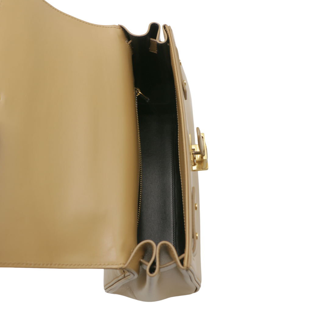 Yves Saint Laurent Saint Laurent Le Fermoir Small Calf Bag Leather Shoulder Bag in Beige