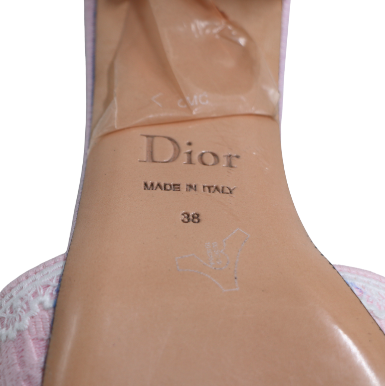 Christian Dior Dway Slide Pink Toile de Jouy Embroidered Cotton Size 38