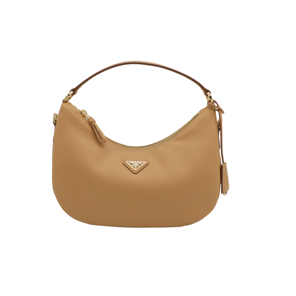 Prada Logo-Plaque Shoulder Bag in Beige