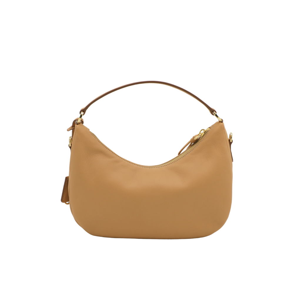 Prada Logo-Plaque Shoulder Bag in Beige