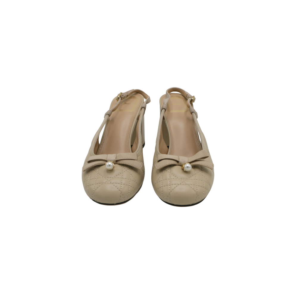 Christian Dior Ballet Slingback Pumps Lambskin Leather Beige Size 39 1/2