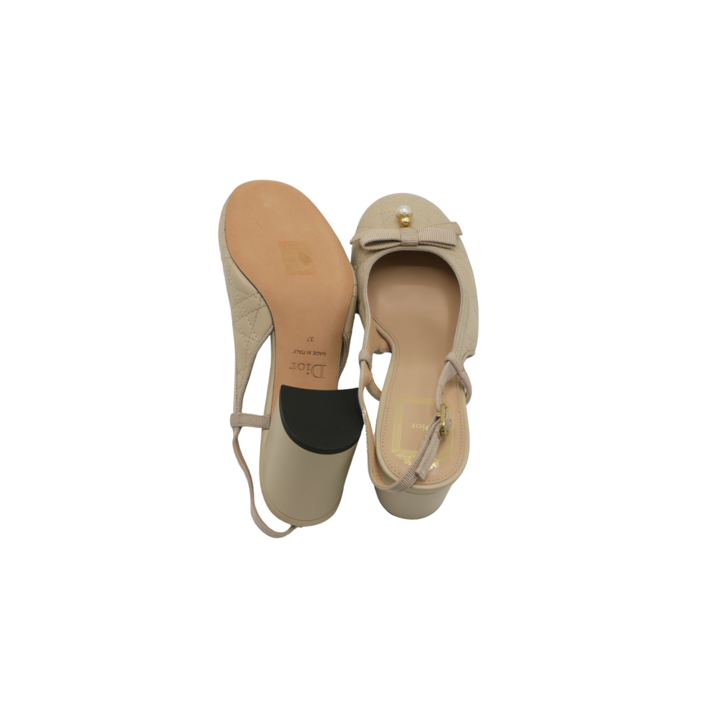 Christian Dior Ballet Slingback Pumps Lambskin Leather Beige Size 39 1/2