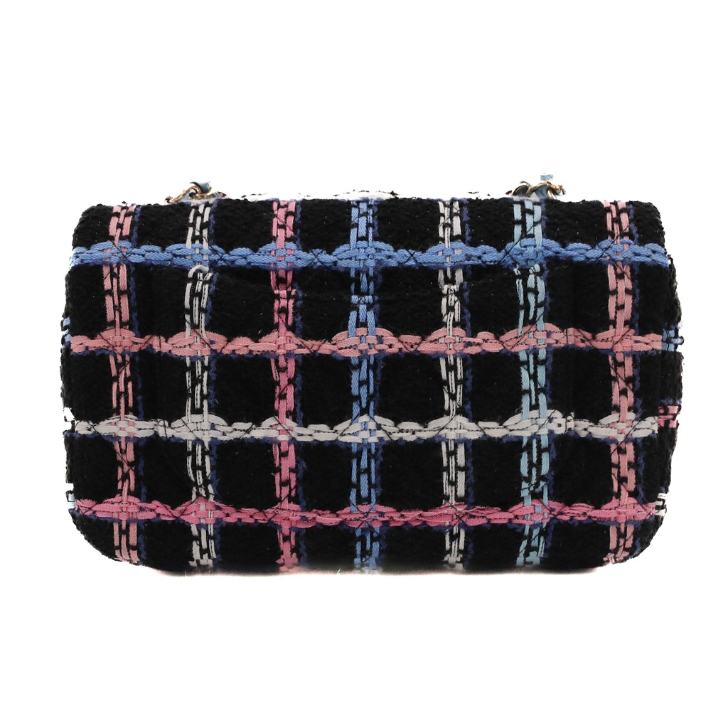 Chanel Pink & Blue Tweed Mini Rectangular Classic Flap