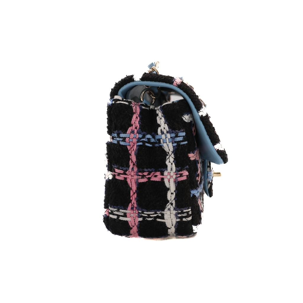 Chanel Pink & Blue Tweed Mini Rectangular Classic Flap