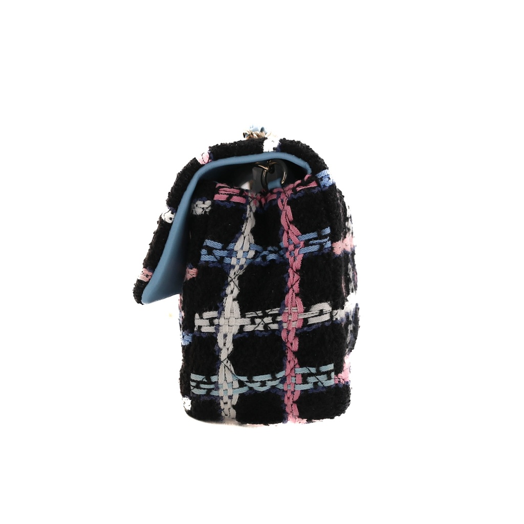 Chanel Pink & Blue Tweed Mini Rectangular Classic Flap