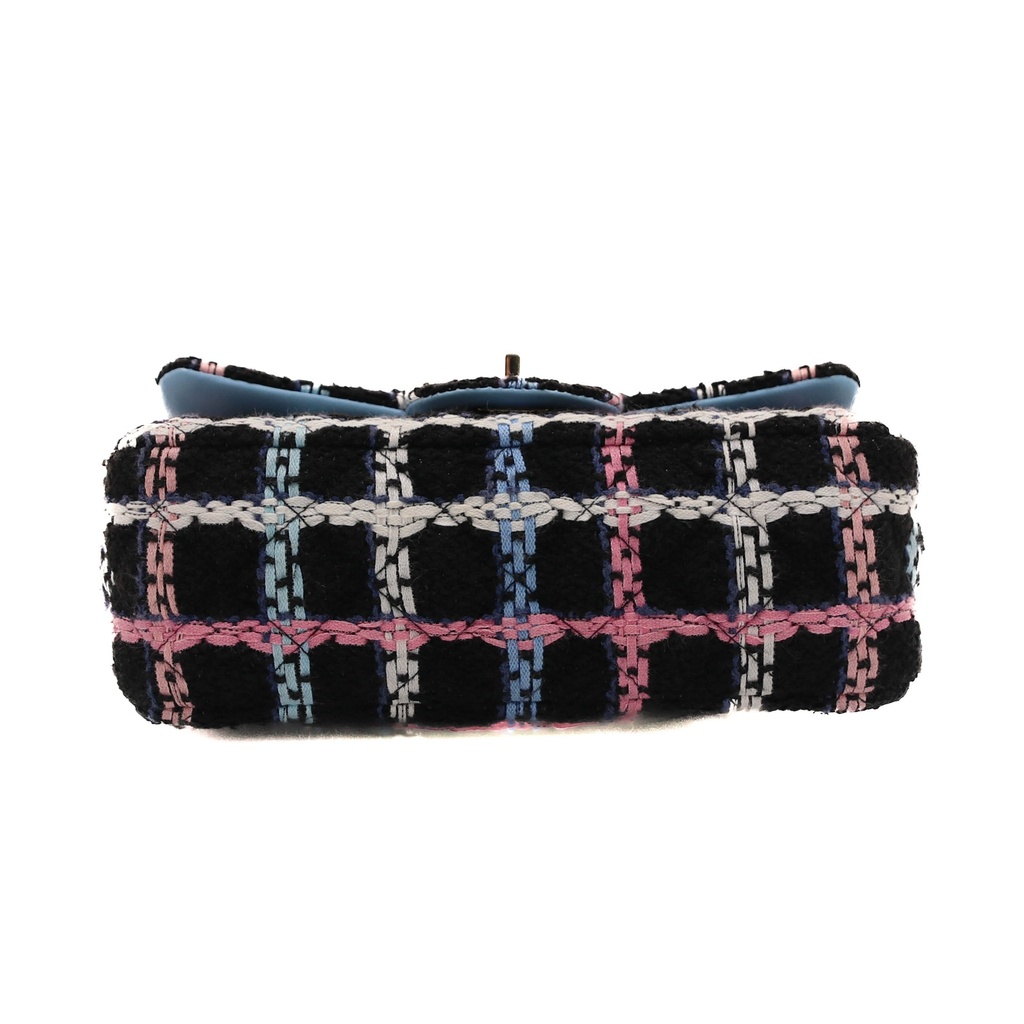 Chanel Pink & Blue Tweed Mini Rectangular Classic Flap