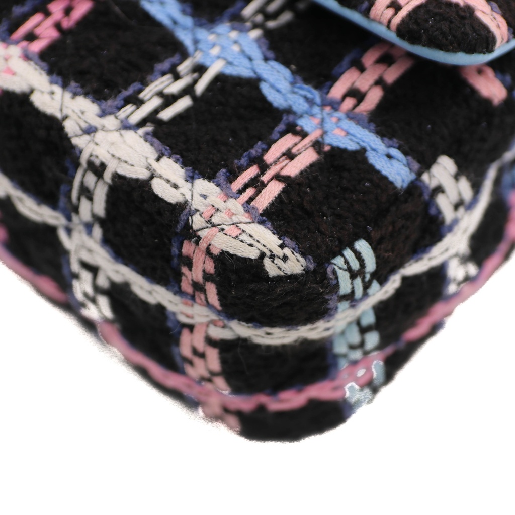 Chanel Pink & Blue Tweed Mini Rectangular Classic Flap