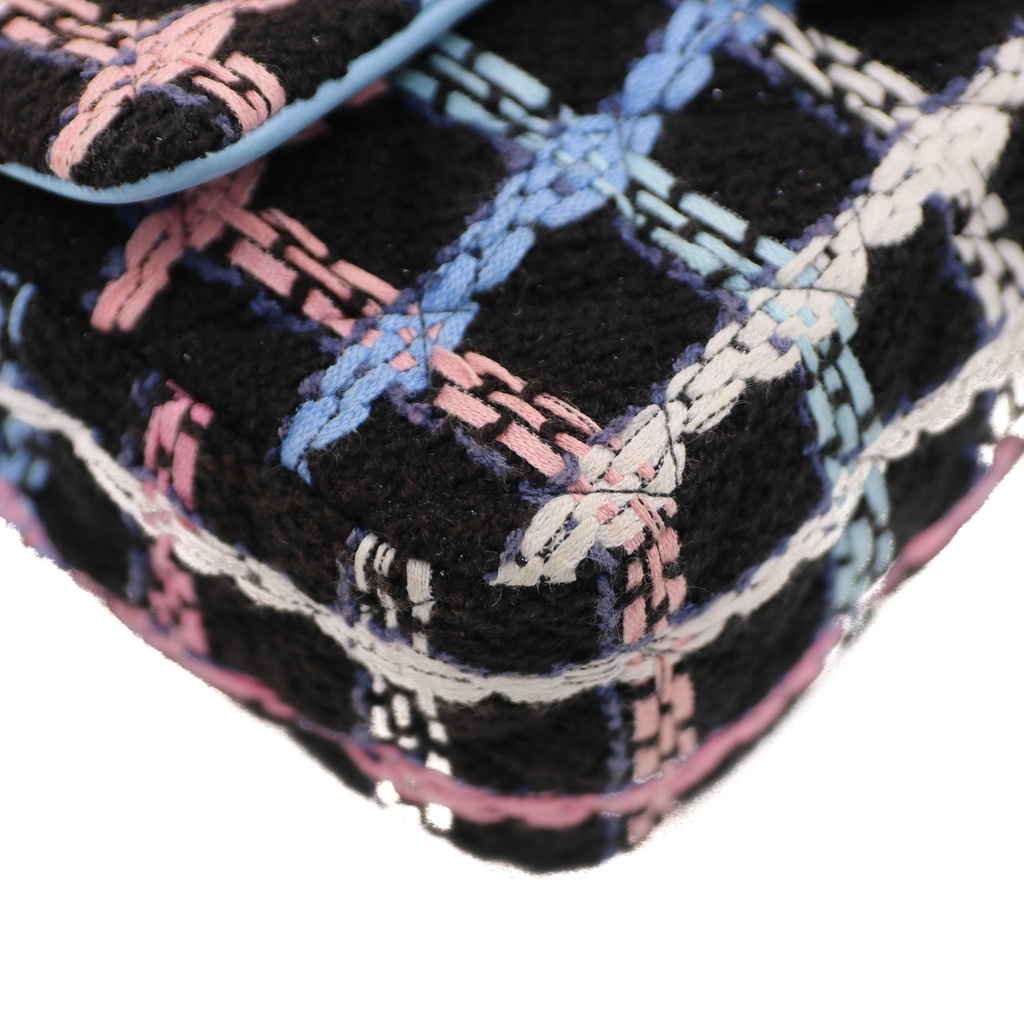 Chanel Pink & Blue Tweed Mini Rectangular Classic Flap