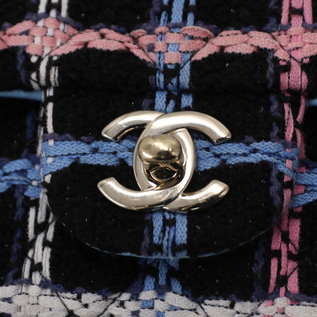 Chanel Pink & Blue Tweed Mini Rectangular Classic Flap