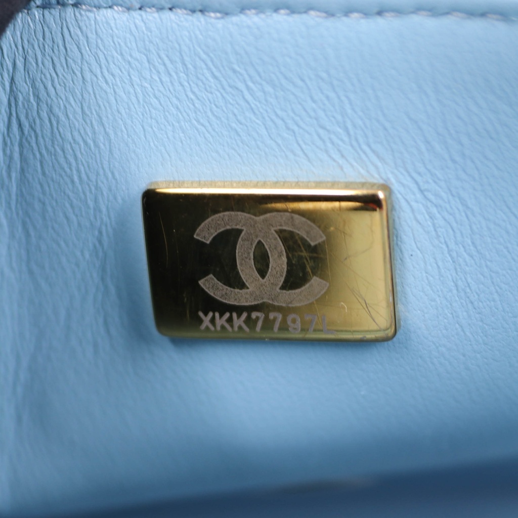 Chanel Pink & Blue Tweed Mini Rectangular Classic Flap