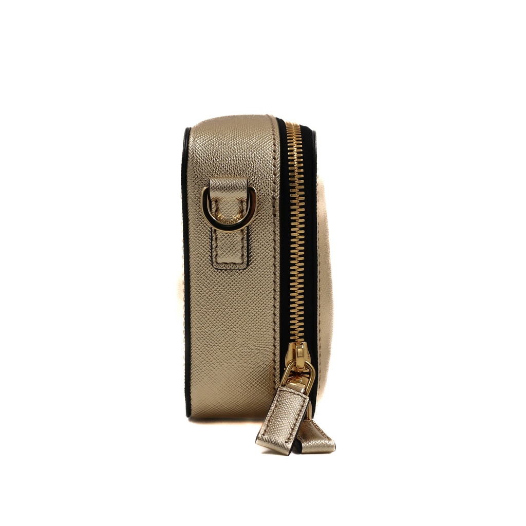 Prada Saffiano Travel Small Brique Crossbody Bag in Gold