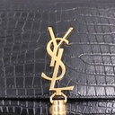 Yves Saint Laurent Black Croc Embossed Leather Medium Kate Tassel Shoulder Bag