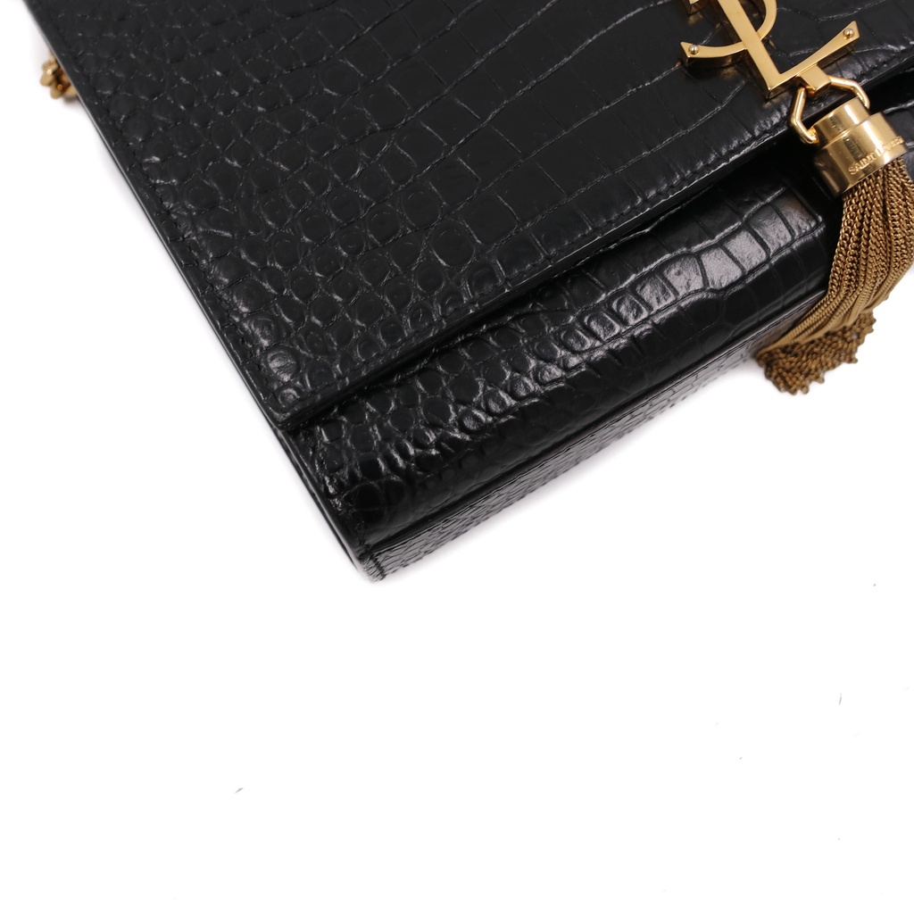 Yves Saint Laurent Black Croc Embossed Leather Medium Kate Tassel Shoulder Bag