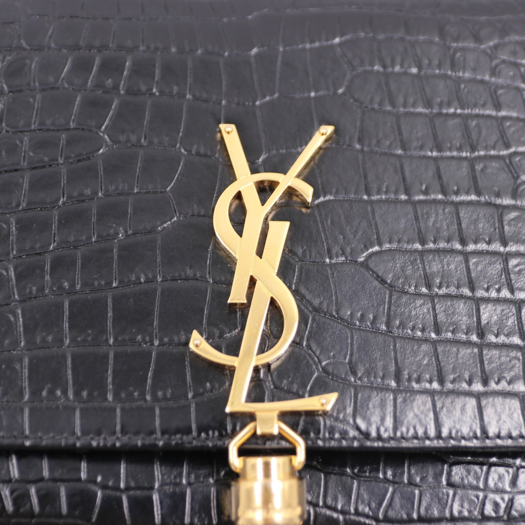 Yves Saint Laurent Black Croc Embossed Leather Medium Kate Tassel Shoulder Bag