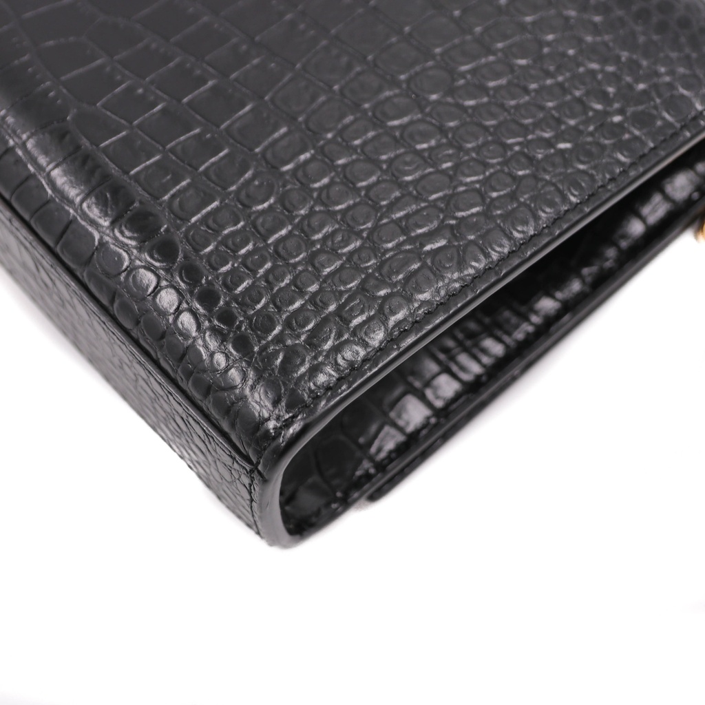 Yves Saint Laurent Black Croc Embossed Leather Medium Kate Tassel Shoulder Bag