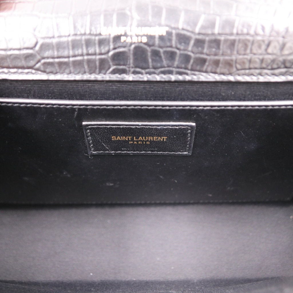 Yves Saint Laurent Black Croc Embossed Leather Medium Kate Tassel Shoulder Bag