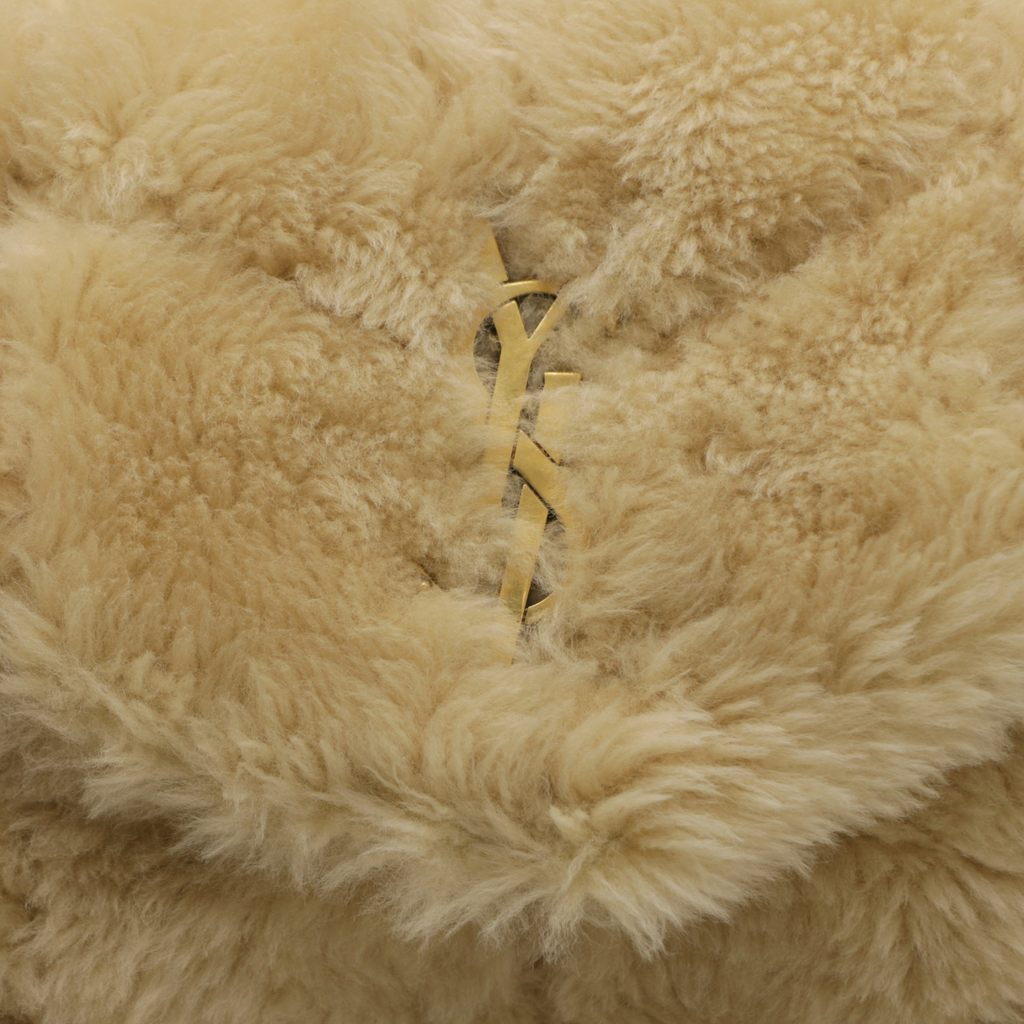 Yves Saint Laurent LouLou Puffer Shearling Shoulder Bag Beige