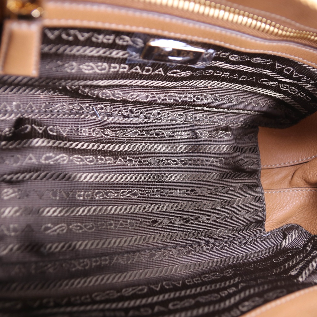 Prada Saffiano Lux Small Bowle Bag in Beige