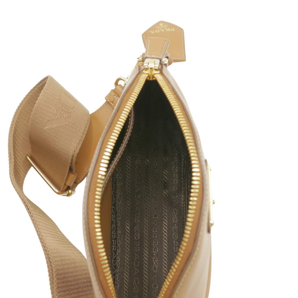 Prada Smooth Leather Mini Shoulder Bag in Camel