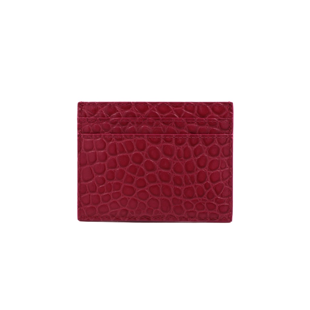 Saint Laurent Embossed Card Holder Wallet Pink