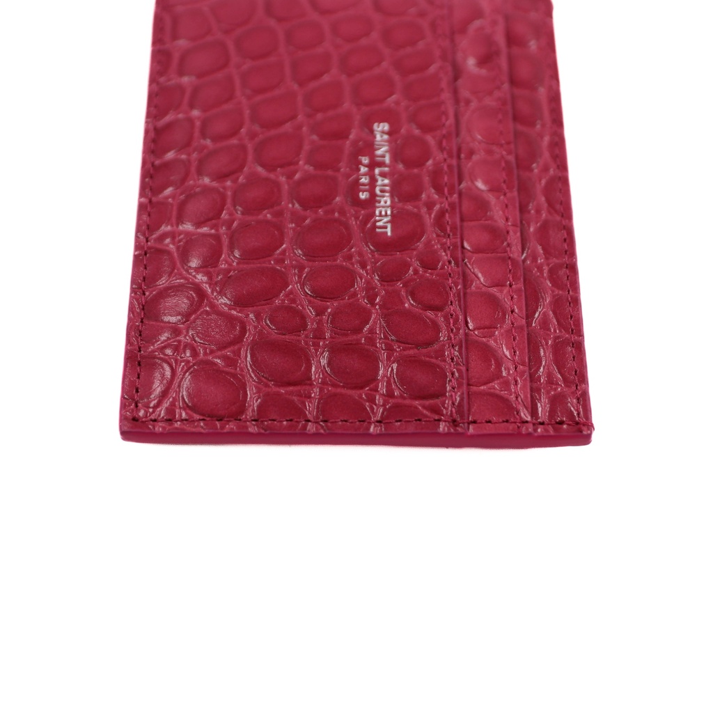 Saint Laurent Embossed Card Holder Wallet Pink