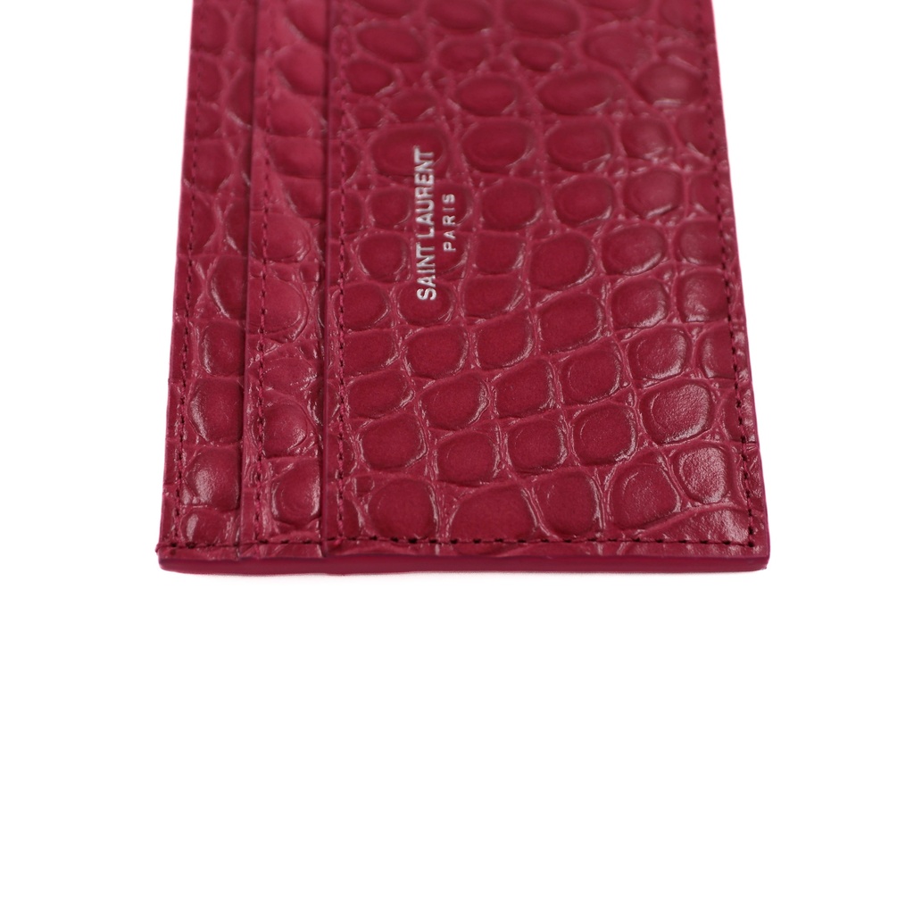 Saint Laurent Embossed Card Holder Wallet Pink