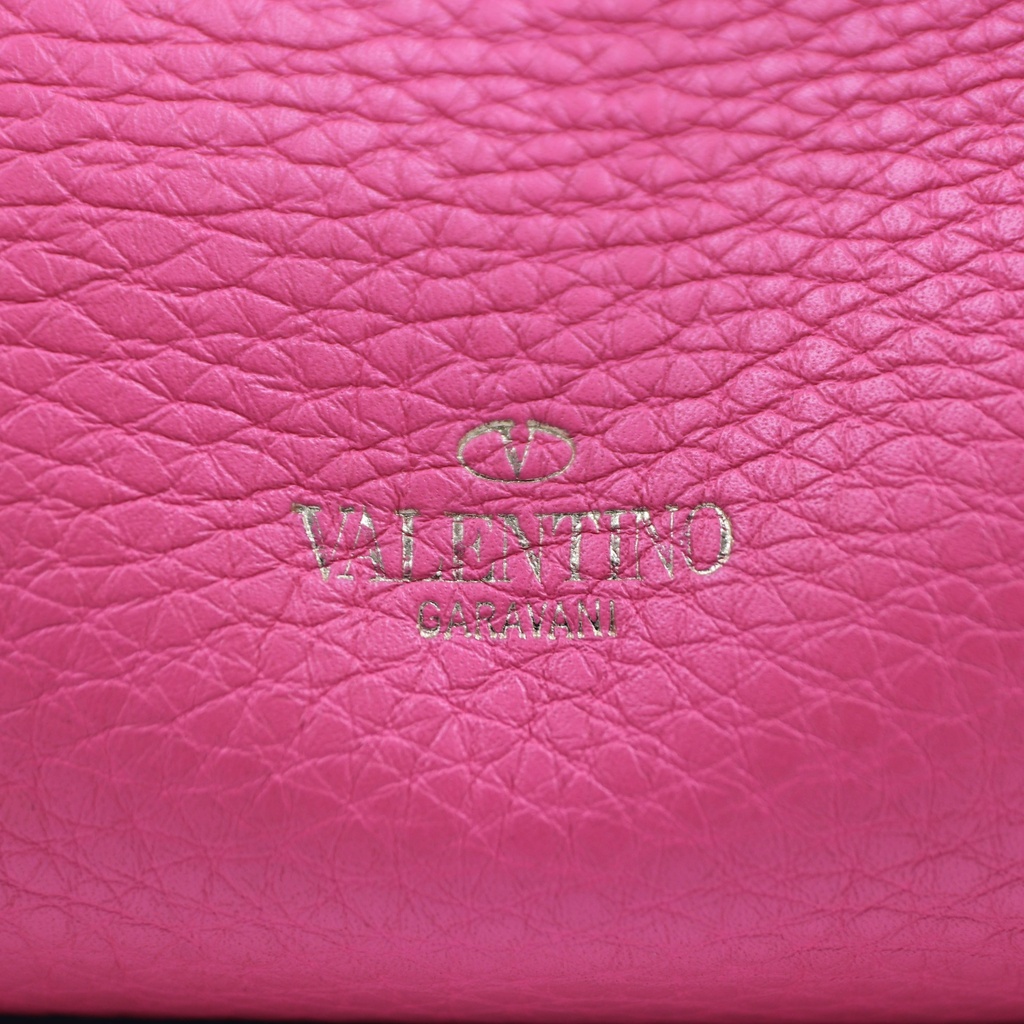 Valentino Garavani Vitello Small Rockstud Double Handle Tote Fuxia