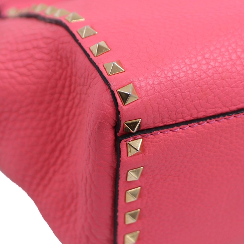 Valentino Garavani Vitello Small Rockstud Double Handle Tote Fuxia