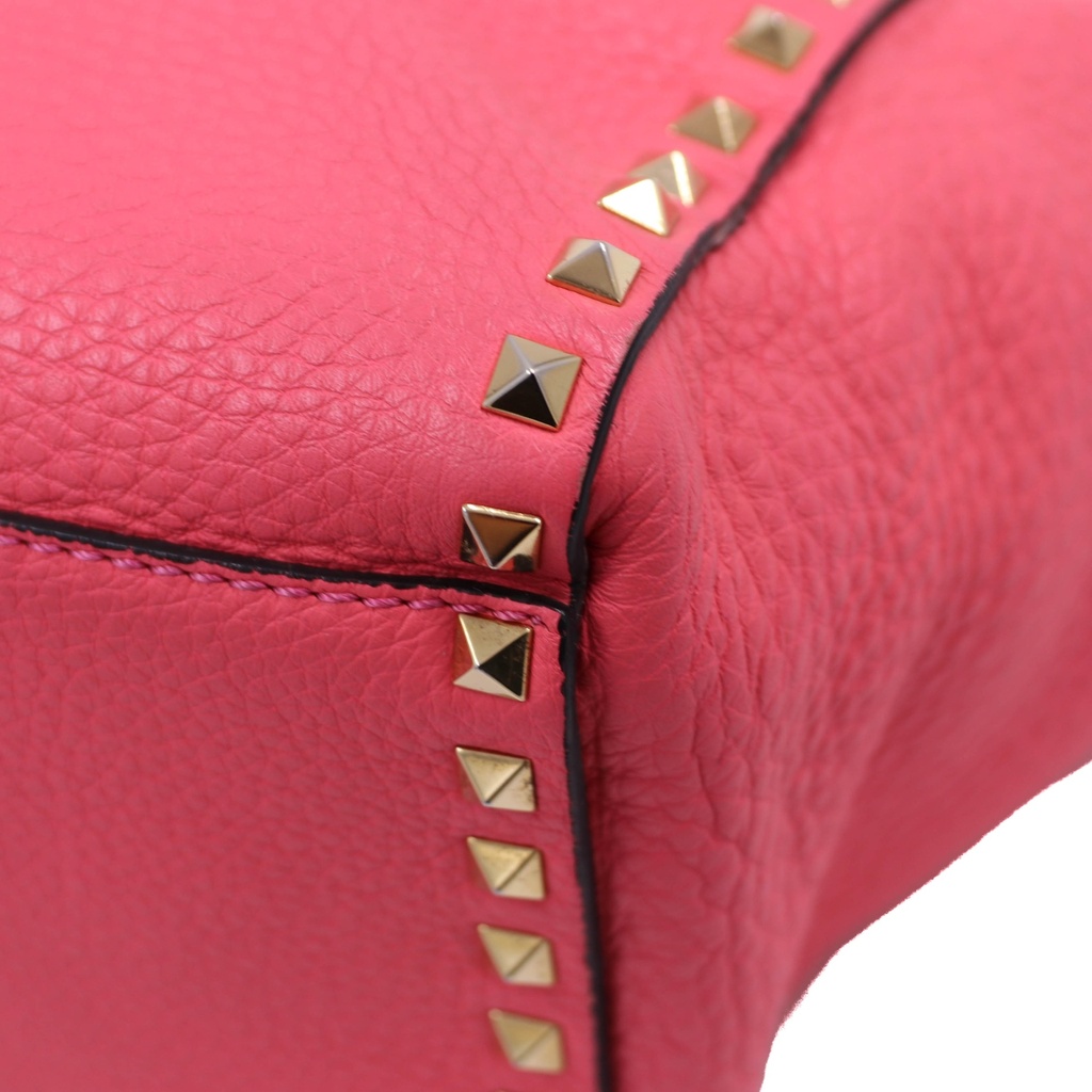 Valentino Garavani Vitello Small Rockstud Double Handle Tote Fuxia