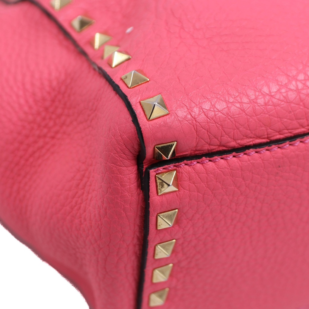 Valentino Garavani Vitello Small Rockstud Double Handle Tote Fuxia