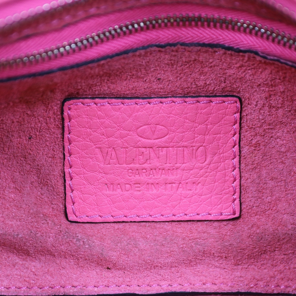 Valentino Garavani Vitello Small Rockstud Double Handle Tote Fuxia