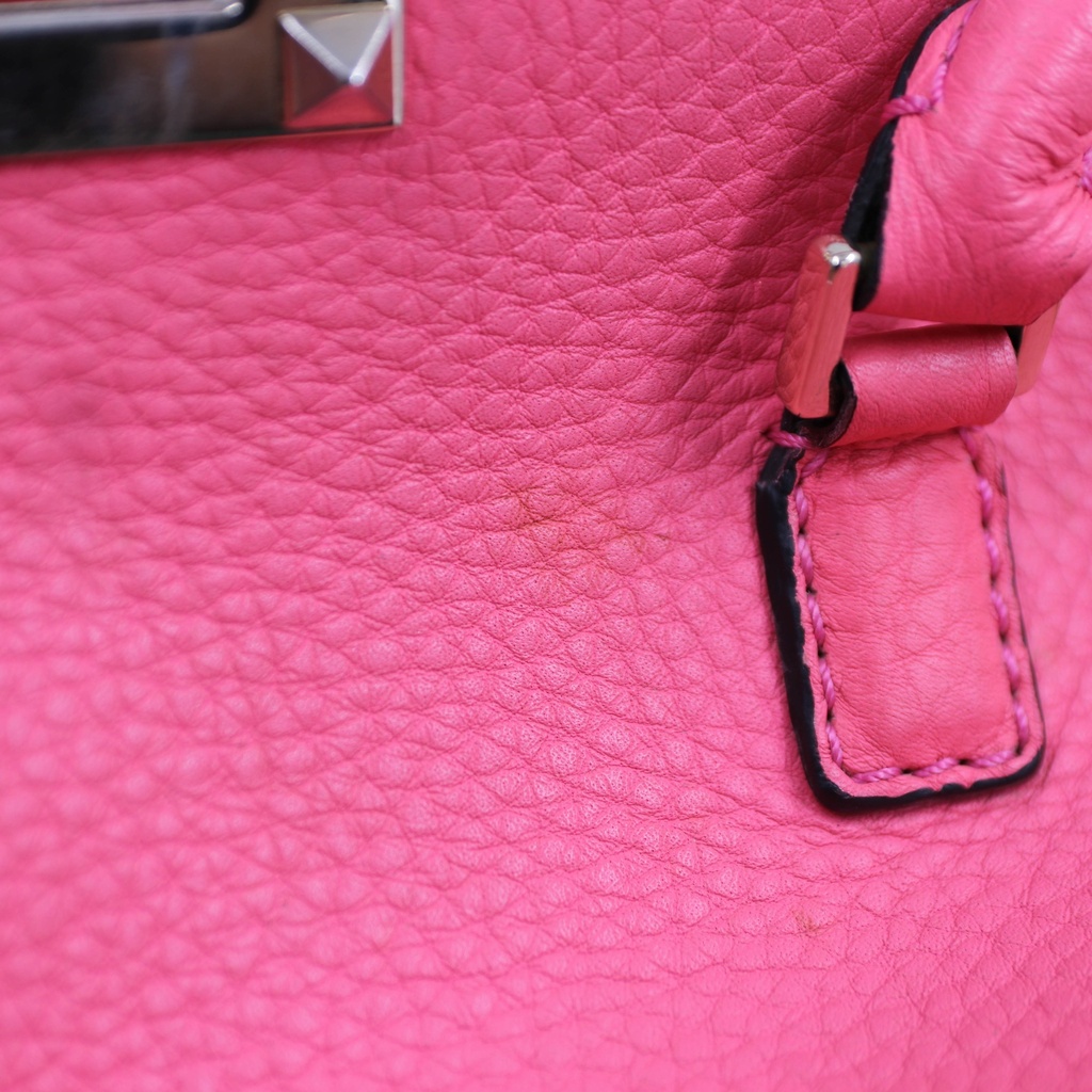 Valentino Garavani Vitello Small Rockstud Double Handle Tote Fuxia