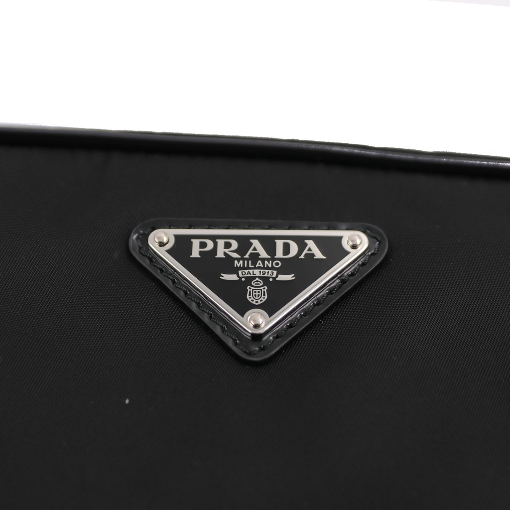 Prada Re-Nylon in Black Saffiano leather pouch