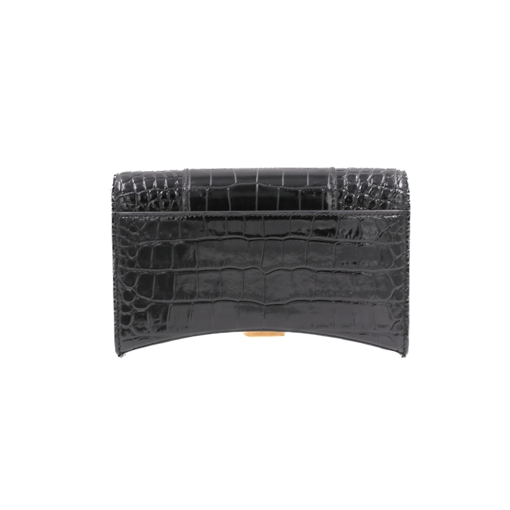 Balencia Hourglass Wallet On Chain in black croc-effect leather