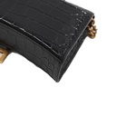 Balencia Hourglass Wallet On Chain in black croc-effect leather