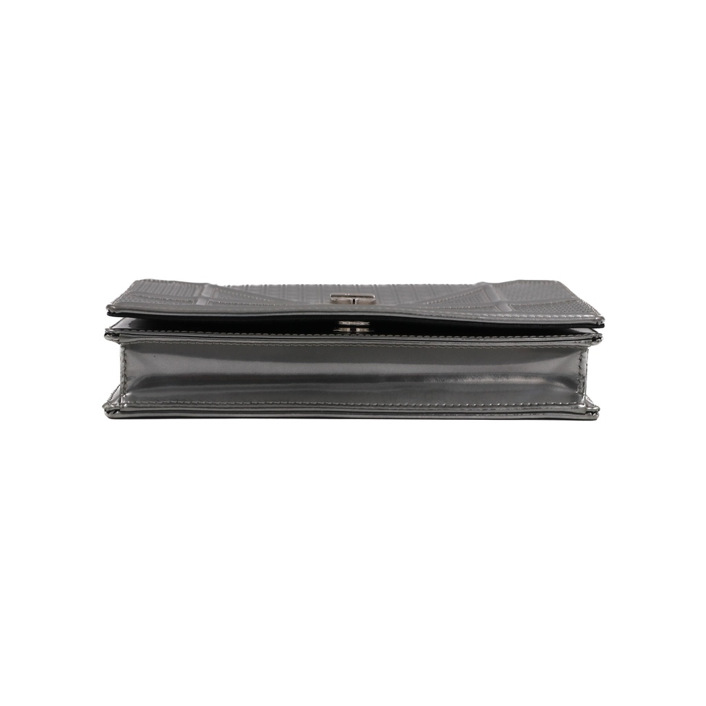 Christian Dior Metallic Patent Micro-Cannage Diorama Wallet on Chain Silver