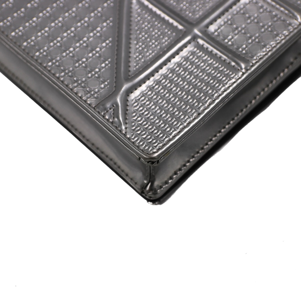 Christian Dior Metallic Patent Micro-Cannage Diorama Wallet on Chain Silver
